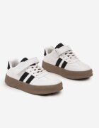  Pantofi Sport Albi Sneakers Tenisi cu Branț din Piele și Curele Felresil