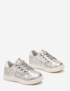  Pantofi Sport Argintii cu branț din piele fermoar decorativ și aplicație Zealle