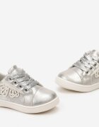  Pantofi Sport Argintii cu branț din piele fermoar decorativ și aplicație Zealle