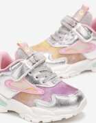  Pantofi Sport Argintiu-Roz cu șireturi cu scai decorate cu sclipici și inserții metalice Kirefa