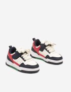  Pantofi sport bej-bleumarin tip sneakers cu talpă plată embosată decorați cu perforații Inalen