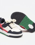 Pantofi sport bej-bleumarin tip sneakers cu talpă plată embosată decorați cu perforații Inalen
