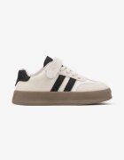  Pantofi Sport Bej cu Negru Sneakers Tenisi cu Branț din Piele și Curele Felresil