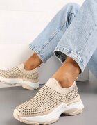  Pantofi Sport Bej cu Strasuri pe Talpă Groasă Coneta