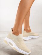  Pantofi sport bej slip-on cu talpă compensată cu perforații Mellarina