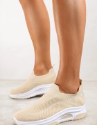  Pantofi sport bej slip-on cu talpă compensată cu perforații Mellarina