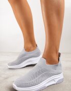  Pantofi Sport Gri Slip-on cu Pană cu Perforații Mellarina