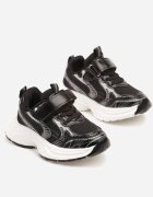  Pantofi Sport Negri Sneakers cu Scai și Inserții din Plasă Benirla