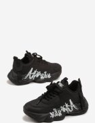  Pantofi Sport Negri Sneakersy pe Talpă Groasă Ambosată Decorați cu Inscripția Celestira