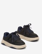  Pantofi sport Negru-Bleumarin Adidași cu branț din piele cu talpă groasă cu închidere velcro Evirissa
