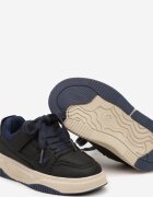  Pantofi sport Negru-Bleumarin Adidași cu branț din piele cu talpă groasă cu închidere velcro Evirissa
