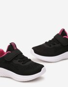  Pantofi sport negru-fuchsia cu talpă moale cu plasă și inimioare Hinoria