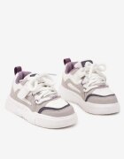  Pantofi sport plati Alb-violet Sneakersy cu perforații și branț din piele Mareria