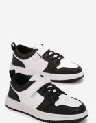  Pantofi sport plati negru-alb închiși cu scai și cu șireturi Haelia