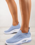  Pantofi sport slip-on albaștri cu talpă compensată cu perforații Mellarina