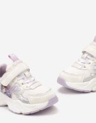  Pantofi sport sneakers mov-albi cu aplicație strălucitoare cu sclipici și curea cu scai Eniuma