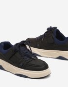  Pantofi Sport Sneakers Negru-Bleumarin cu Branț din Piele Naturală Vailanne