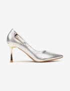  Pantofi stiletto argintii eleganti decorați cu cataramă Nevily