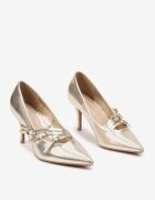  Pantofi stiletto Aurii cu toc cui cu catarame decorative Nelabira