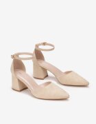  Pantofi stiletto bej cu toc gros Marylin