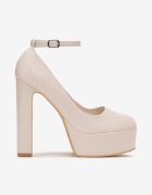  Pantofi stiletto bej cu toc gros și platformă cu baretă Signor