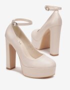  Pantofi stiletto bej cu toc gros și platformă cu baretă Signor