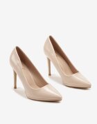  Pantofi stiletto bej din piele ecologică lăcuită cu toc înalt Anesara