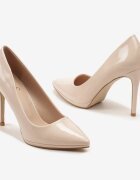 Pantofi stiletto bej din piele ecologică lăcuită cu toc înalt Anesara