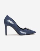  Pantofi stiletto bleumarin din denim cu zirconii Maloney