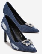  Pantofi stiletto bleumarin din denim cu zirconii Maloney