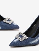  Pantofi stiletto bleumarin din denim cu zirconii Maloney