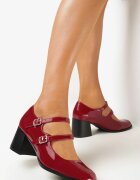  Pantofi stiletto Bordeaux Lăcuite cu toc bloc cu două barete Mialoa