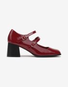  Pantofi stiletto Bordeaux Lăcuite cu toc bloc cu două barete Mialoa