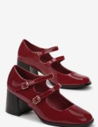  Pantofi stiletto Bordeaux Lăcuite cu toc bloc cu două barete Mialoa