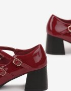  Pantofi stiletto Bordeaux Lăcuite cu toc bloc cu două barete Mialoa
