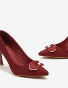  Pantofi stiletto bordo din piele ecologică cu dungi cu cataramă decorativă Messio