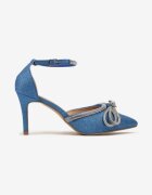  Pantofi Stiletto Elegante Albastre cu Fundiță cu Zirconiu Lelomia