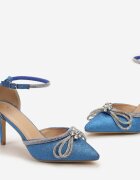  Pantofi Stiletto Elegante Albastre cu Fundiță cu Zirconiu Lelomia