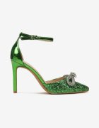  Pantofi stiletto eleganti verzi cu sclipici și fundiță cu zirconiu Emelly