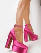  Pantofi stiletto fucsia din satin cu toc și platformă Orelame