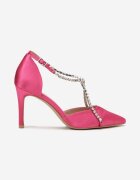  Pantofi stiletto fucsia înalți cu barete cu zirconii și vârf ascuțit Daphone