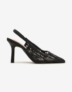 Pantofi stiletto negri cu partea superioară împletită și vârf ascuțit Cybelia