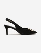  Pantofi stiletto Negri decupați la spate cu aplicație metalică Vlitina