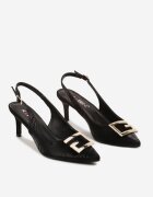  Pantofi stiletto Negri decupați la spate cu aplicație metalică Vlitina