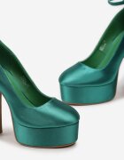  Pantofi stiletto verzi din satin cu toc și platformă Orelame