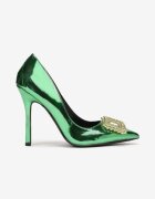  Pantofi stiletto Verzi Metalici cu Zirconii și vârf ascuțit Bodlo