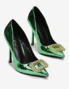  Pantofi stiletto Verzi Metalici cu Zirconii și vârf ascuțit Bodlo