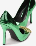  Pantofi stiletto Verzi Metalici cu Zirconii și vârf ascuțit Bodlo
