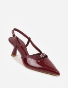  Pantofi tip mule Bordeaux Lăcuiți cu toc mic cu baretă la gleznă Evaliraea