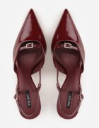  Pantofi tip mule Bordeaux Lăcuiți cu toc mic cu baretă la gleznă Evaliraea